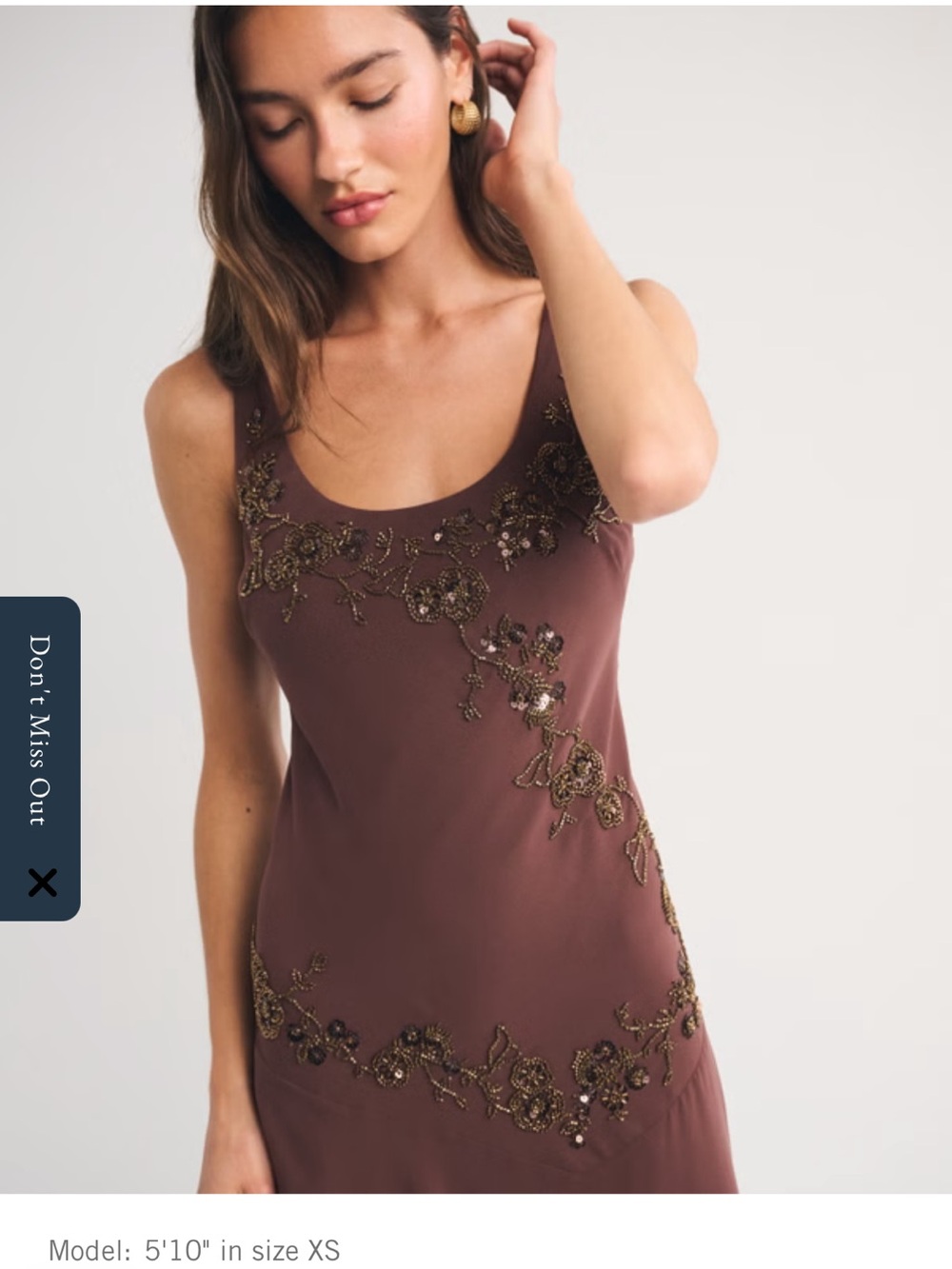 Abercrombie & Fitch bra free scoop neck Brown Maxi Dress with Gold Embellishment - Picture 3 of 3